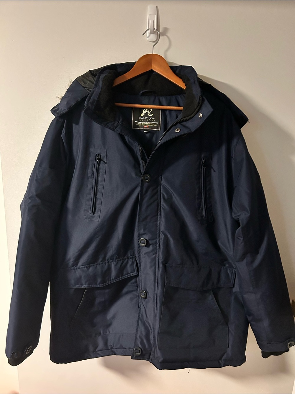 Nic & Fion Navy Blue Heavyweight Winter Parka Coat Fur Trim Hood